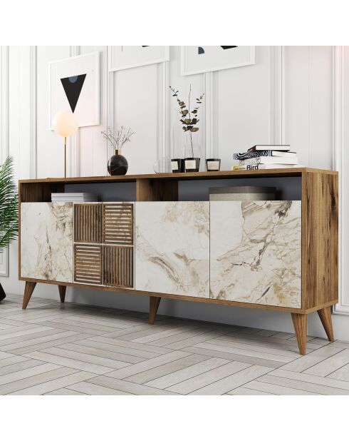 Buffet Milan noyer/blanc - 180x78.6x35 cm