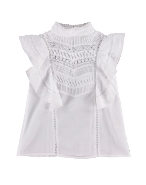 Top en Coton Hedine brodé avec volants blanc