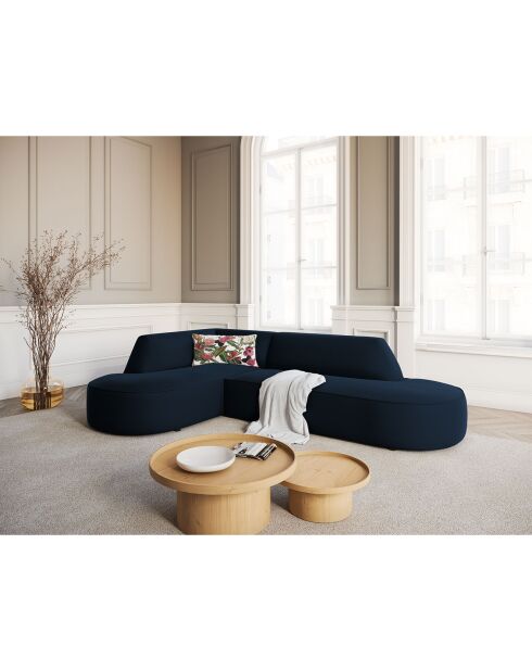 Canapé d'angle Gauche velours Charles 4 places bleu foncé  - 273x180x69 cm