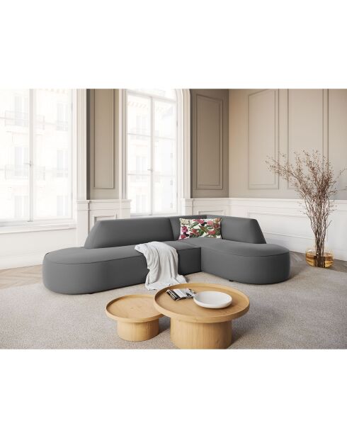 Canapé d'angle Droit velours Charles 4 places gris foncé  - 273x180x69 cm