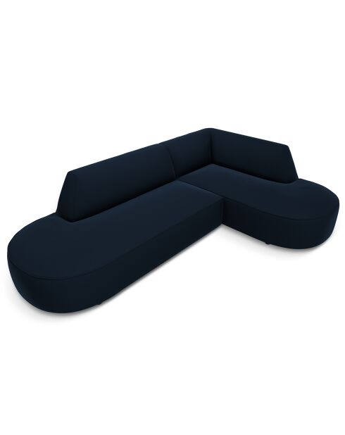 Canapé d'angle Droit velours Charles 4 places bleu foncé  - 273x180x69 cm