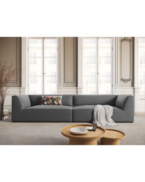 Canapé velours Charles 4 Places gris foncé  - 302x93x69 cm