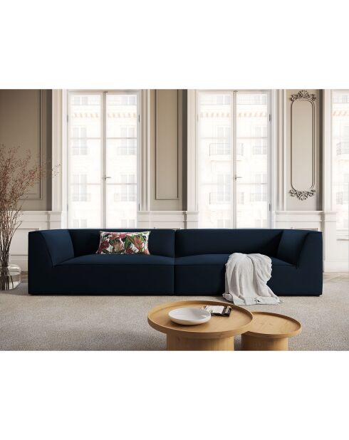 Canapé velours Charles 4 Places bleu foncé  - 302x93x69 cm