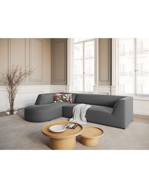 Canapé d'angle Gauche velours Charles 4 places gris foncé  - 273x180x69 cm