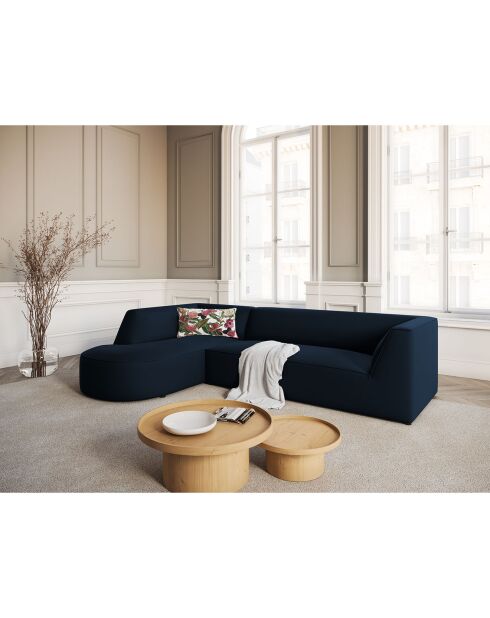 Canapé d'angle Gauche velours Charles 4 places bleu foncé  - 273x180x69 cm