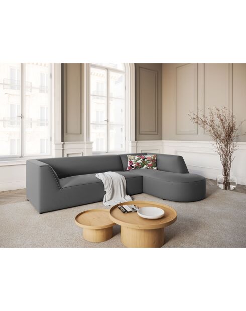 Canapé d'angle Droit velours Charles 4 places gris foncé  - 273x180x69 cm