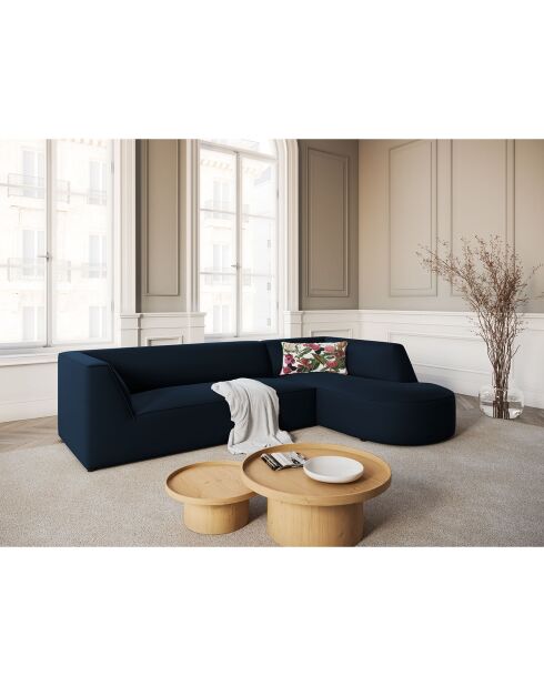 Canapé d'angle Droit velours Charles 4 places bleu foncé  - 273x180x69 cm