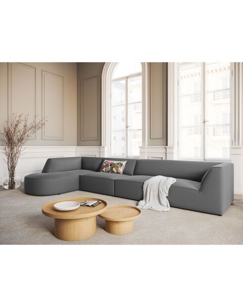 Canapé d'angle Gauche velours Charles 5 Places gris foncé  - 366x180x69 cm