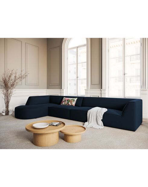 Canapé d'angle Gauche velours Charles 5 Places bleu foncé  - 366x180x69 cm