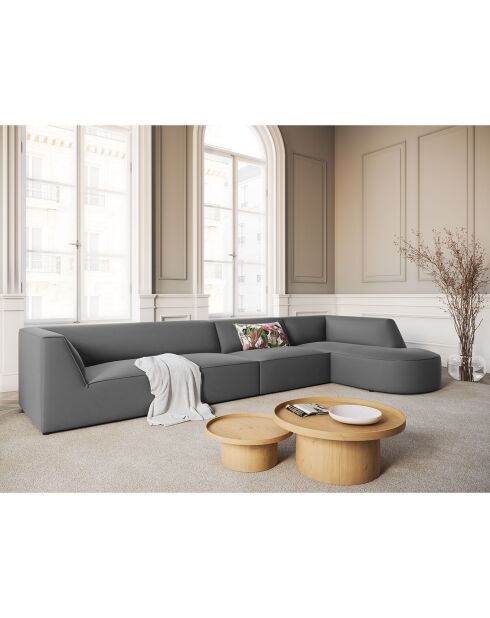 Canapé d'angle Droit velours Charles 5 Places gris foncé  - 366x180x69 cm