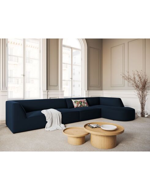 Canapé d'angle Droit velours Charles 5 Places bleu foncé  - 366x180x69 cm