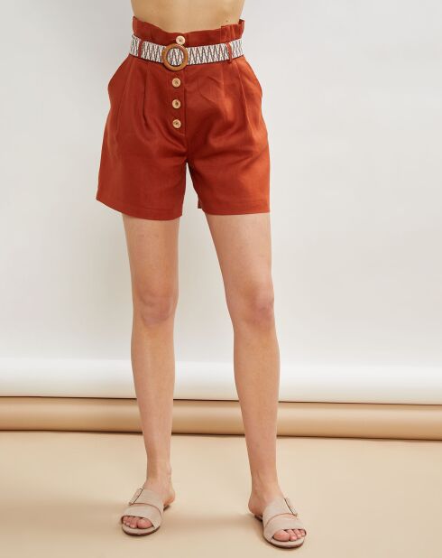 Stanislas mahoniehouten korte broek van 100% linnen