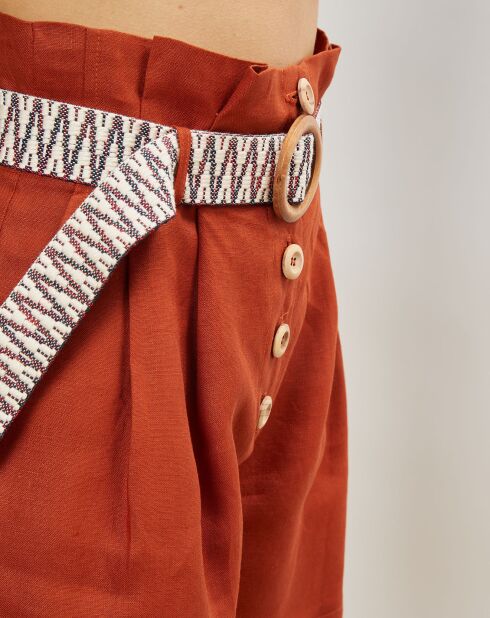 Stanislas mahoniehouten korte broek van 100% linnen