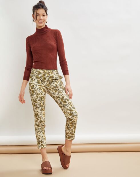 Pantalon droit Perceval feuillage beige/kaki