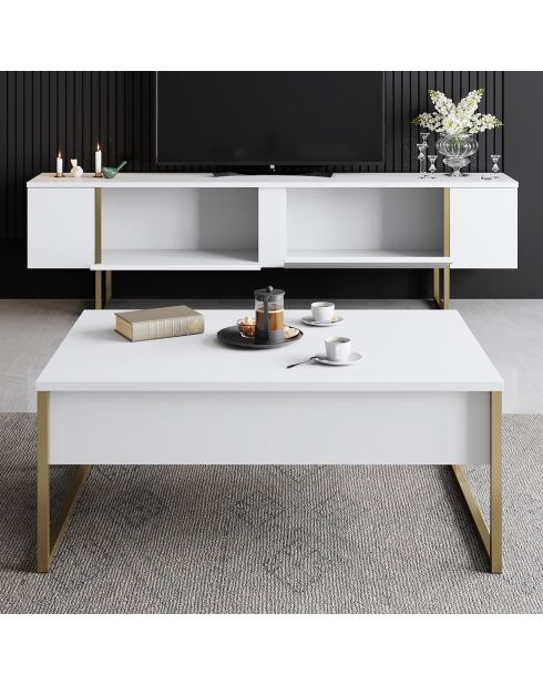 Meuble TV Luxe chêne/blanc - 180x30x50 cm