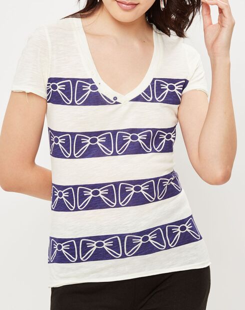 T-shirt Tancrede a righe con fiocco avorio/blu