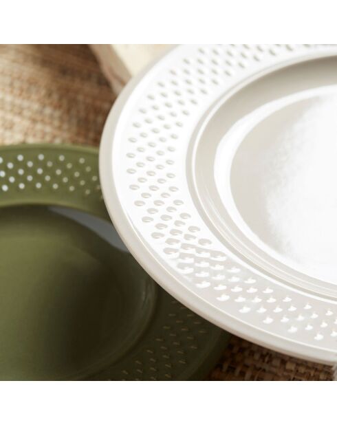 12 piatti in terracotta con chicchi di riso bianchi - D.22 cm