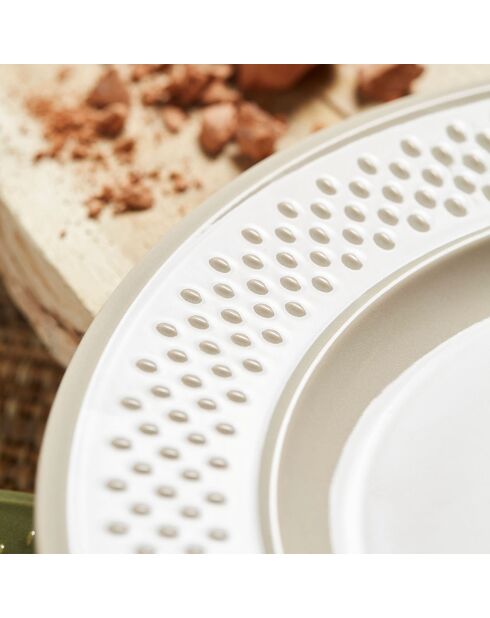 12 piatti in terracotta con chicchi di riso bianchi - D.22 cm