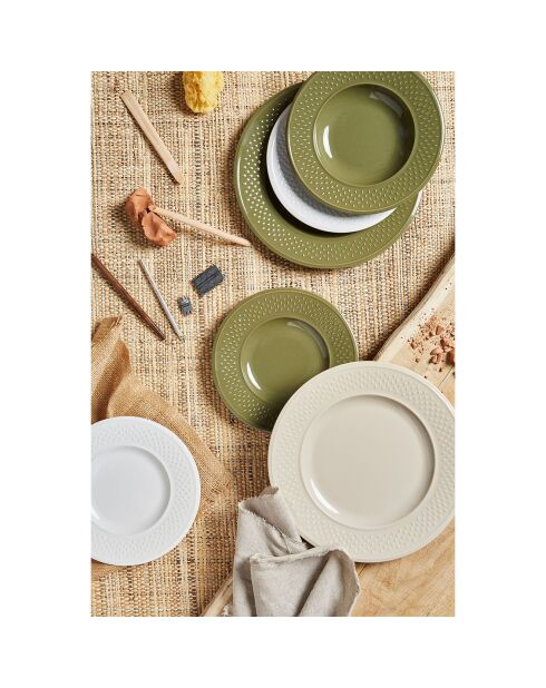 12 piatti in terracotta con chicchi di riso bianchi - D.22 cm