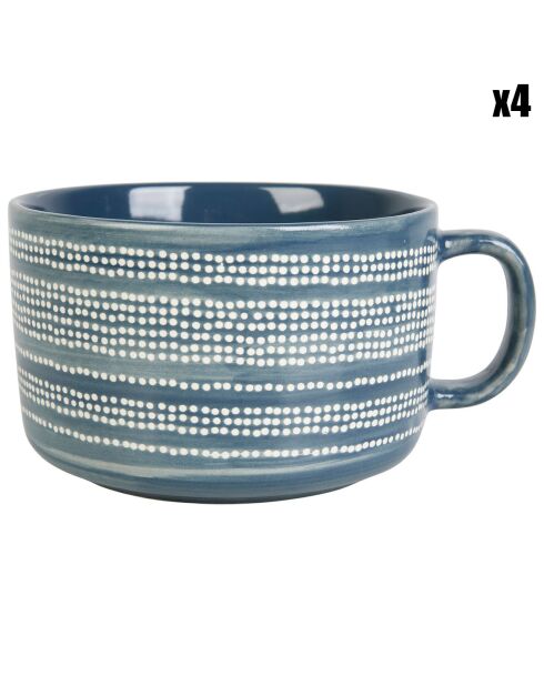 4 Grandes Tasses en Grès Jumbo Suivez l'artiste bleues - 63cl