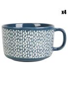 4 Grandes Tasses en Grès Jumbo Suivez l'artiste bleues - 63cl