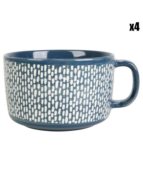 4 Grandes Tasses en Grès Jumbo Suivez l'artiste bleues - 63cl