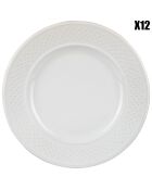 12 Assiettes plates en Faïence Grain de riz blanches - D.27 cm