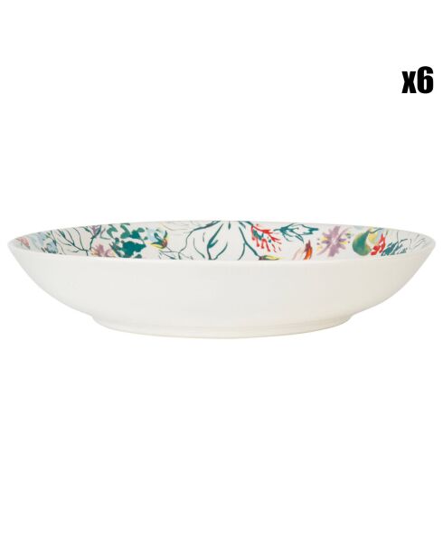 6 Assiettes creuses en Grès A Travers champs multicolores - D.20.8 cm