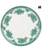 6 Assiettes plates en Grès Toile de Printemps vertes - D.28 cm