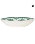 6 Assiettes creuses en Grès Toile de Printemps vertes - D.20.7 cm