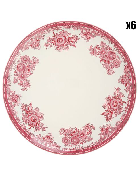 6 Assiettes plates en Grès Toile de Printemps roses - D.28 cm