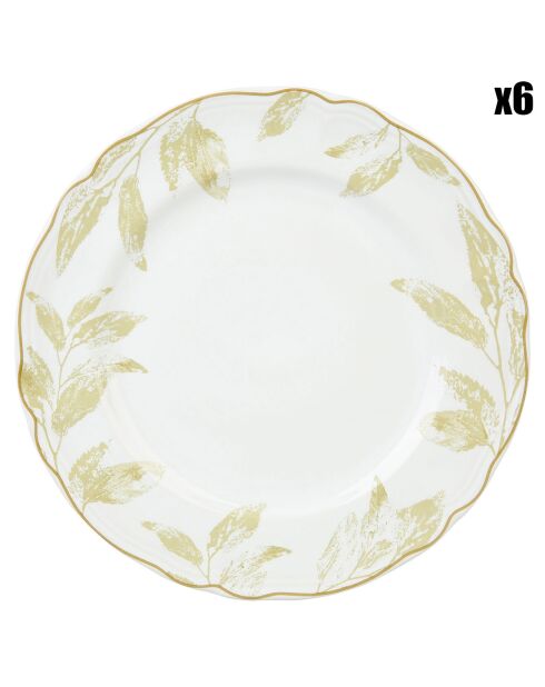 6 Assiettes plates en Grès Sur la branche blanches - D.27.7 cm