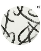 6 Assiettes plates en Porcelaine L'art du geste blanc/noir - D.26.8 cm