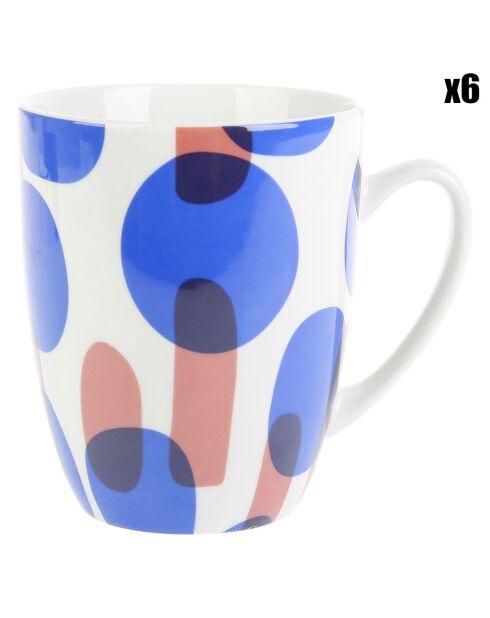 6 Mugs en Porcelaine Encre de soie bleu/rouge - 34cl