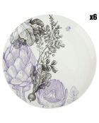 6 Assiettes plates en Porcelaine Dans mon jardin bleu/noir - D.26.8 cm