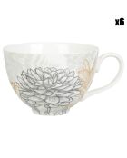 6 Tasses en Porcelaine Gravures colorées jaunes - 22cl