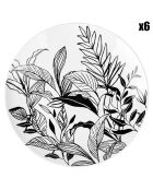 6 Assiettes plates en Porcelaine Esquisses Végétales blanc/noir - D.26.5 cm