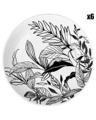 6 Assiettes creuses en Porcelaine Esquisses Végétales blanc/noir - D.20.2 cm