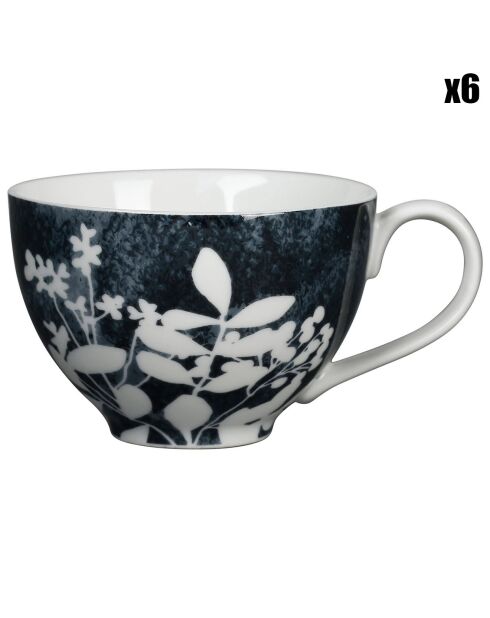 6 Tasses à café en Porcelaine Ombre Bucoliques blanc/noir - 9cl