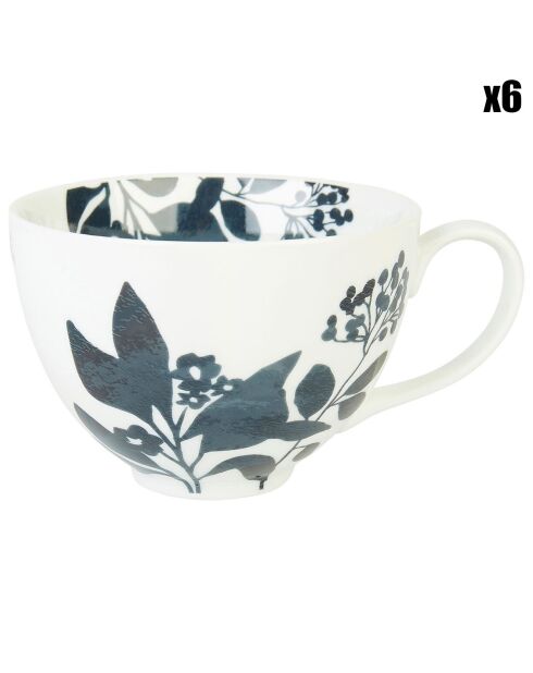 6 Tasses en Porcelaine Ombre Bucoliques blanc/noir - 22cl