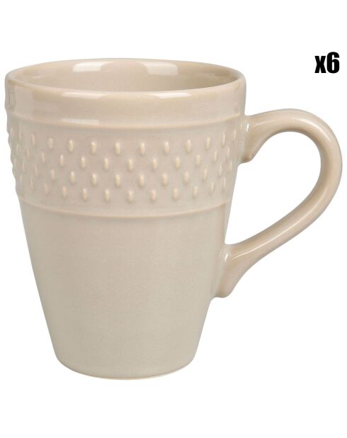 6 Mugs en Faïence Grain de riz taupe - 35cl