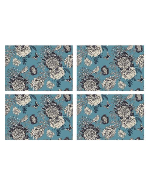 4 rechteckige Vogel-Tischsets 6 mehrfarbig - 30x45 cm