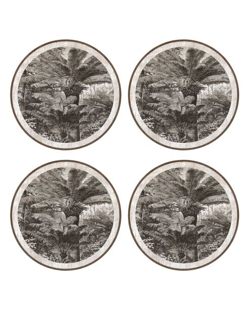4 runde schwarz-weiße Santo Domingo Tischsets - D.40 cm