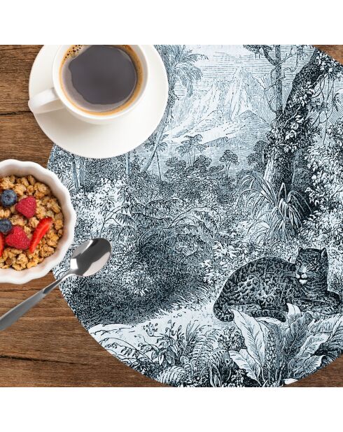 4 ronde blauwe placemats met luipaard - D.40 cm