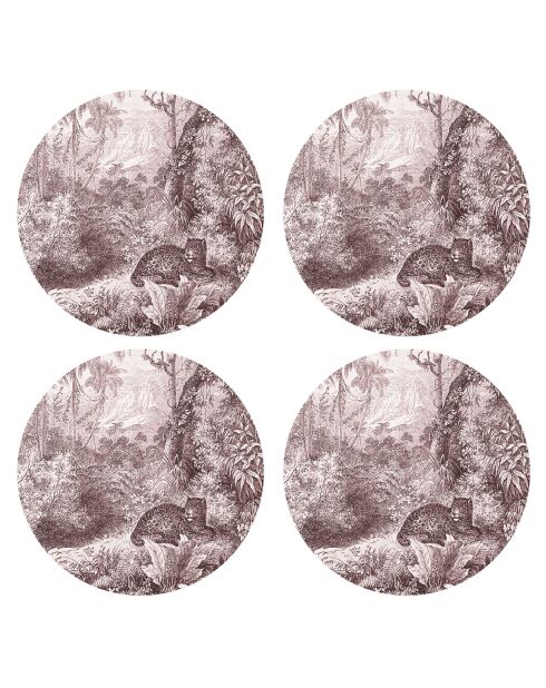 4 tovagliette rotonde leopardate rosse - D.40 cm