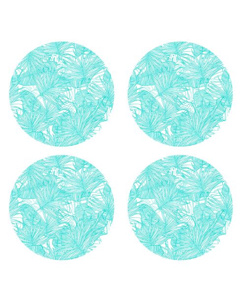 4 tovagliette rotonde con foglie turchesi - D.40 cm