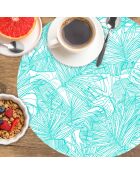 4 tovagliette rotonde con foglie turchesi - D.40 cm