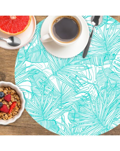 4 tovagliette rotonde con foglie turchesi - D.40 cm