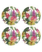 4 manteles individuales redondos multicolores para jardín tropical - D.40 cm