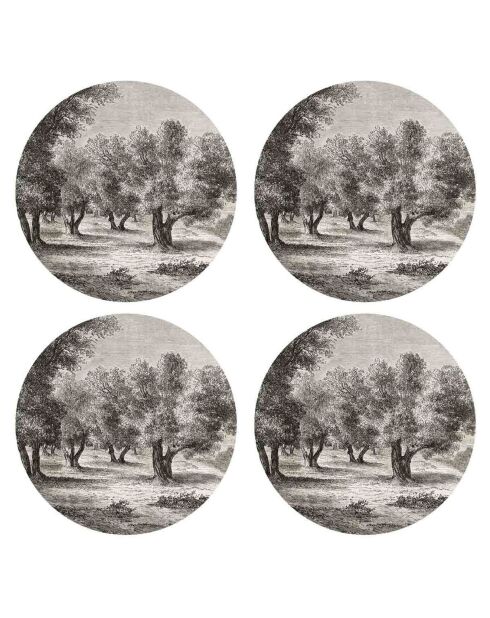 4 Sets de table ronds arbre champêtre noir/blanc - D.40 cm